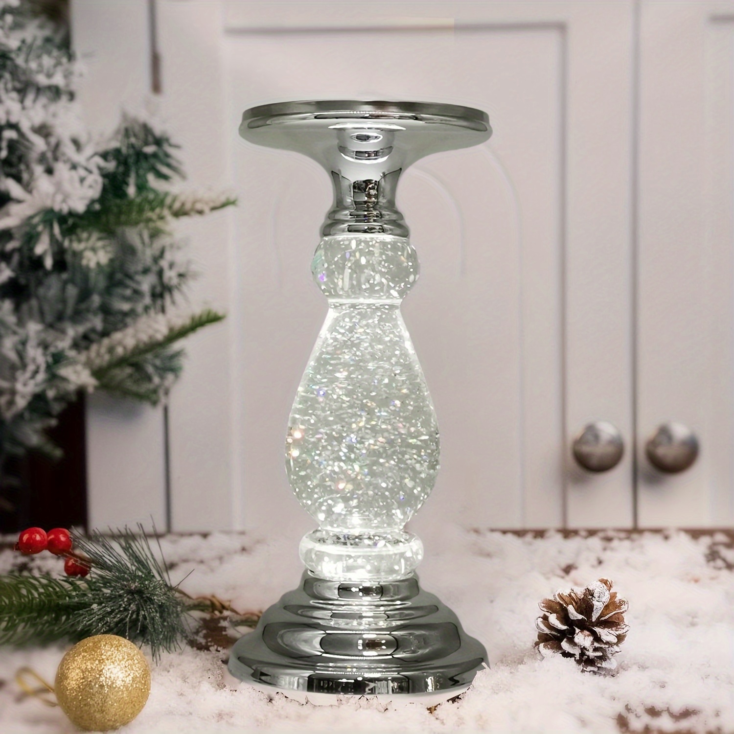 

Elegant Led Candle Holder With Switch - Sparkling Acrylic Pedestal, Fits 3-wick Candles, Home Decor & Festive Atmosphere