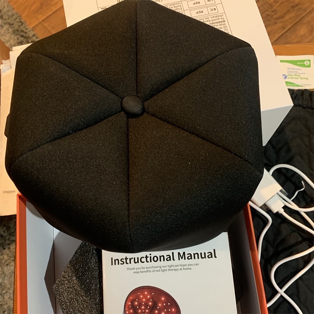 touca de     vermelha com 120 leds | luz vermelha de 660nm e luz infravermelha   de 830nm, touca led para   do couro  , fonte de alimentação, 110v/220v detalhes 9