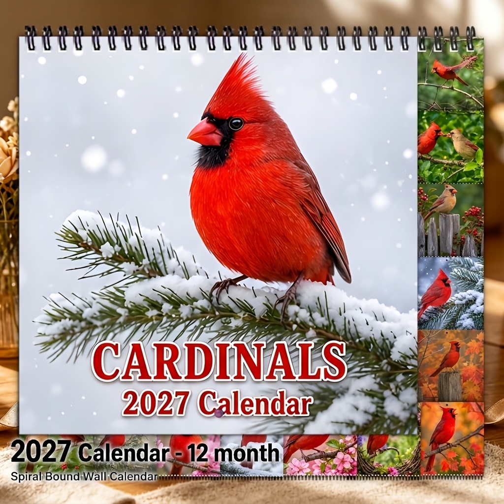 TEMU Calendrier et plan d'enseignement pour enseignants, calendrier mural, calendrier mural Cardinal de neige, plan de 12 mois, calendrier carré à