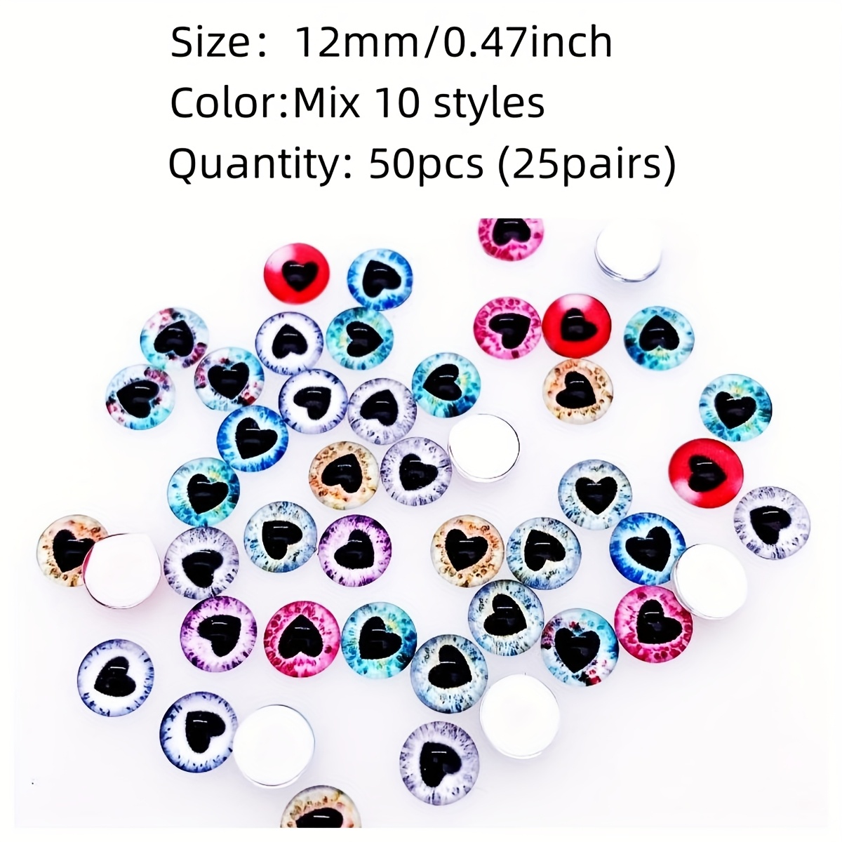 Image of 50pcs 8mm/12mm 20pcs 20mm Glass Dragon Cat Heart Eyes - Jewelry & Craft Cabochons, Findings Jewelry Making, Diy Handmade Materials