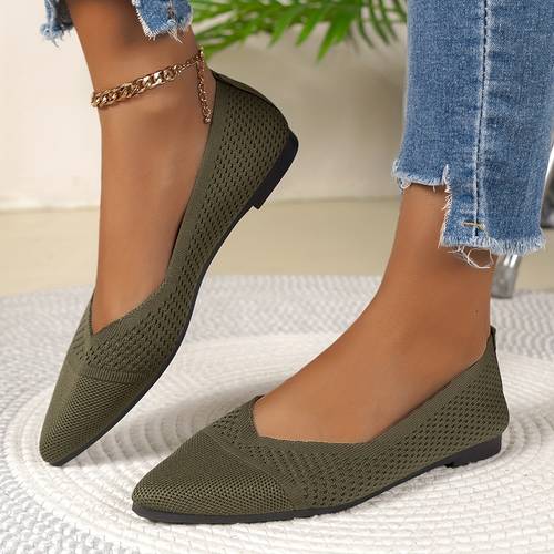 womens stylish flat shoes pointed toe knitted flats