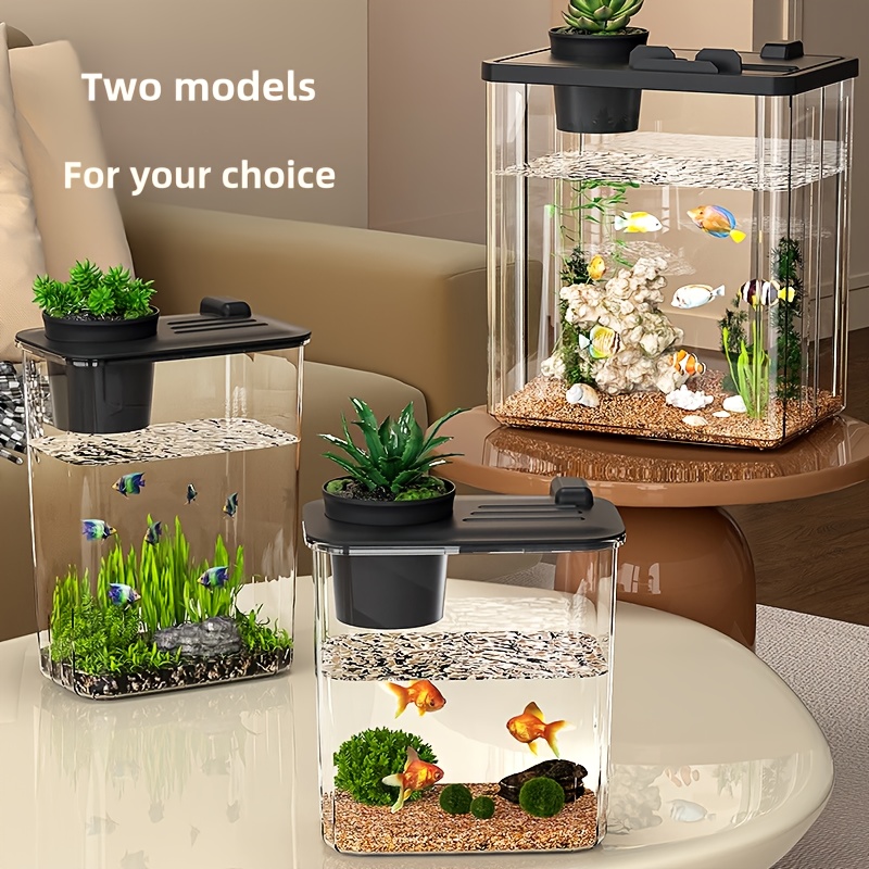 

Desktop Aquarium Kit, Square Acrylic Fish Bowl With Plant Holder, Mini , Uncharged Tabletop Aquascaping Set, For Office Desk, Home Decor, Hydroponics & Keeping