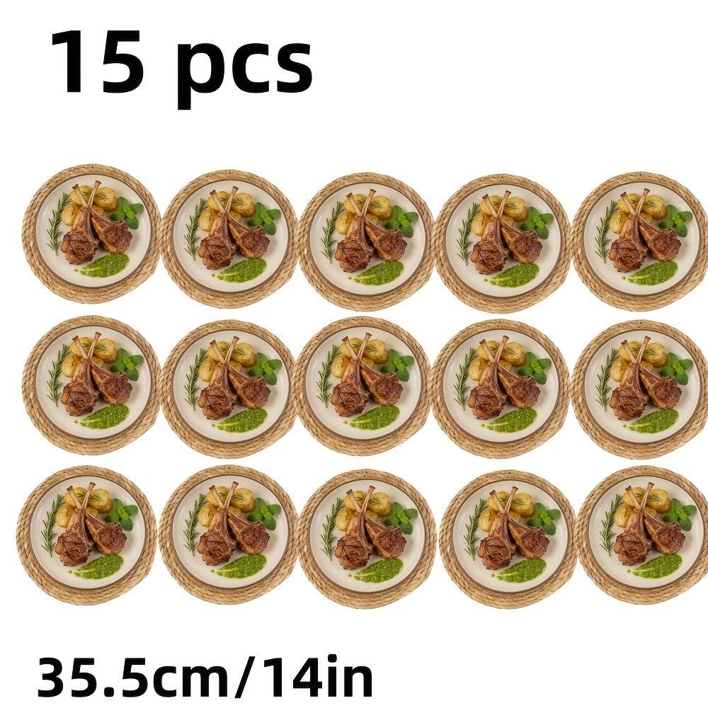 E-shop 5/10/15 Stück handgewebte Platzsets, 35,5 cm/14 Zoll Durchmesser gewebte runde Tischmatten | Japanische ländliche Teetassen- und