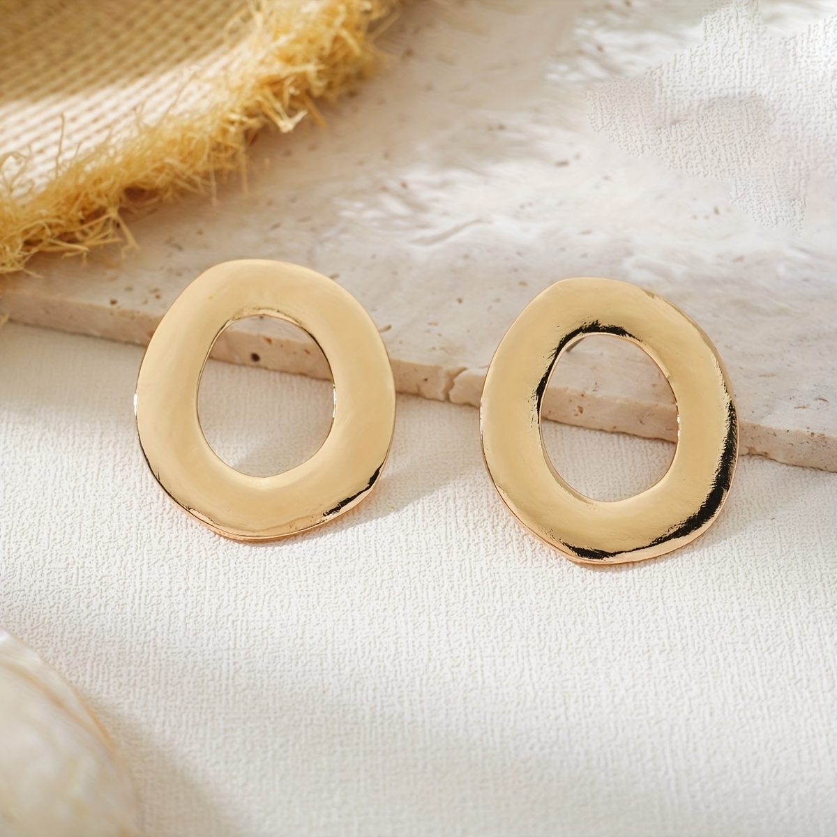 Geometric Circle Earrings Asymmetrical Design Zinc Alloy Studs
