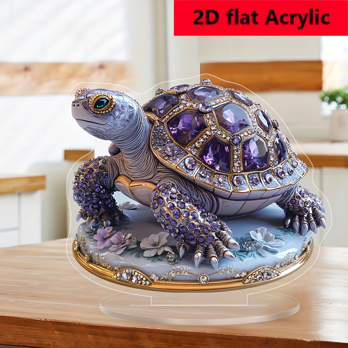 

1pc 2d Flat Acrylic Luxury Acrylic Turtle Decorative Figurine With Stand, Suitable For Weddings, Valentine's Day, Easter, Christmas And New Year - Gift For