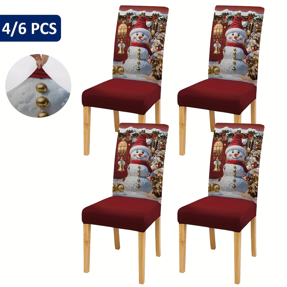 

4/6pcs Christmas Snowman Covers, Set, Polyester , Decor For And Dining