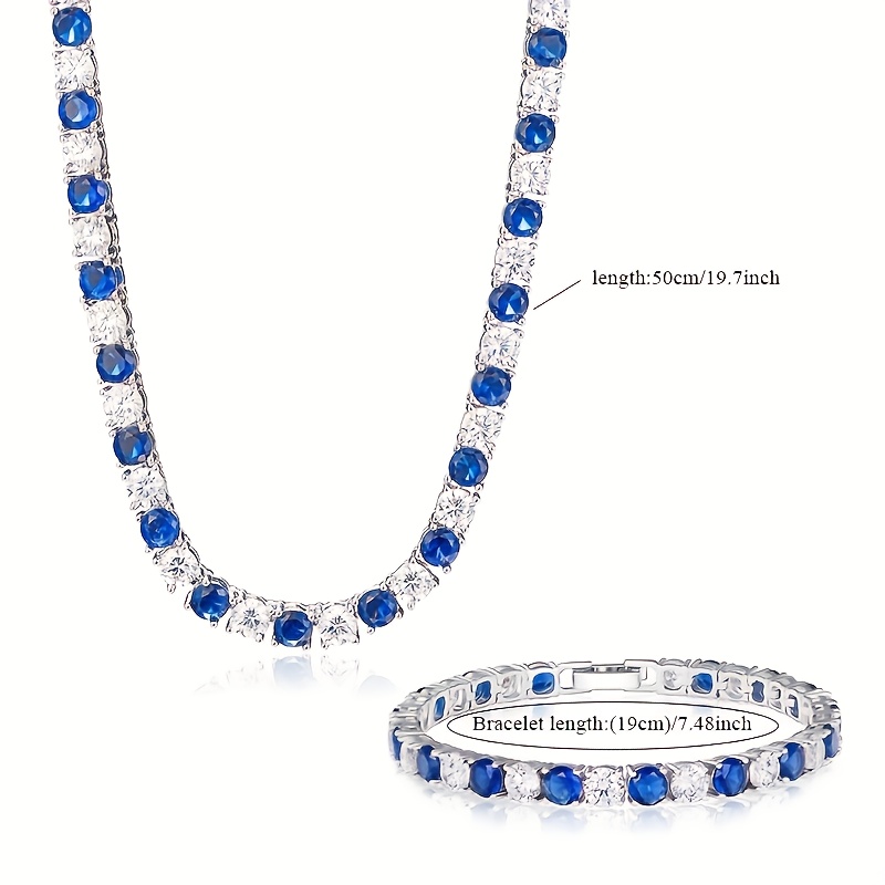 TEMU Local Warehouse, 925 Silver Women's Jewelry Sparkling Synthetic Zirconia Jewelry Set Tennis Chain Necklace And Bracelet Banquet Daily Versatile