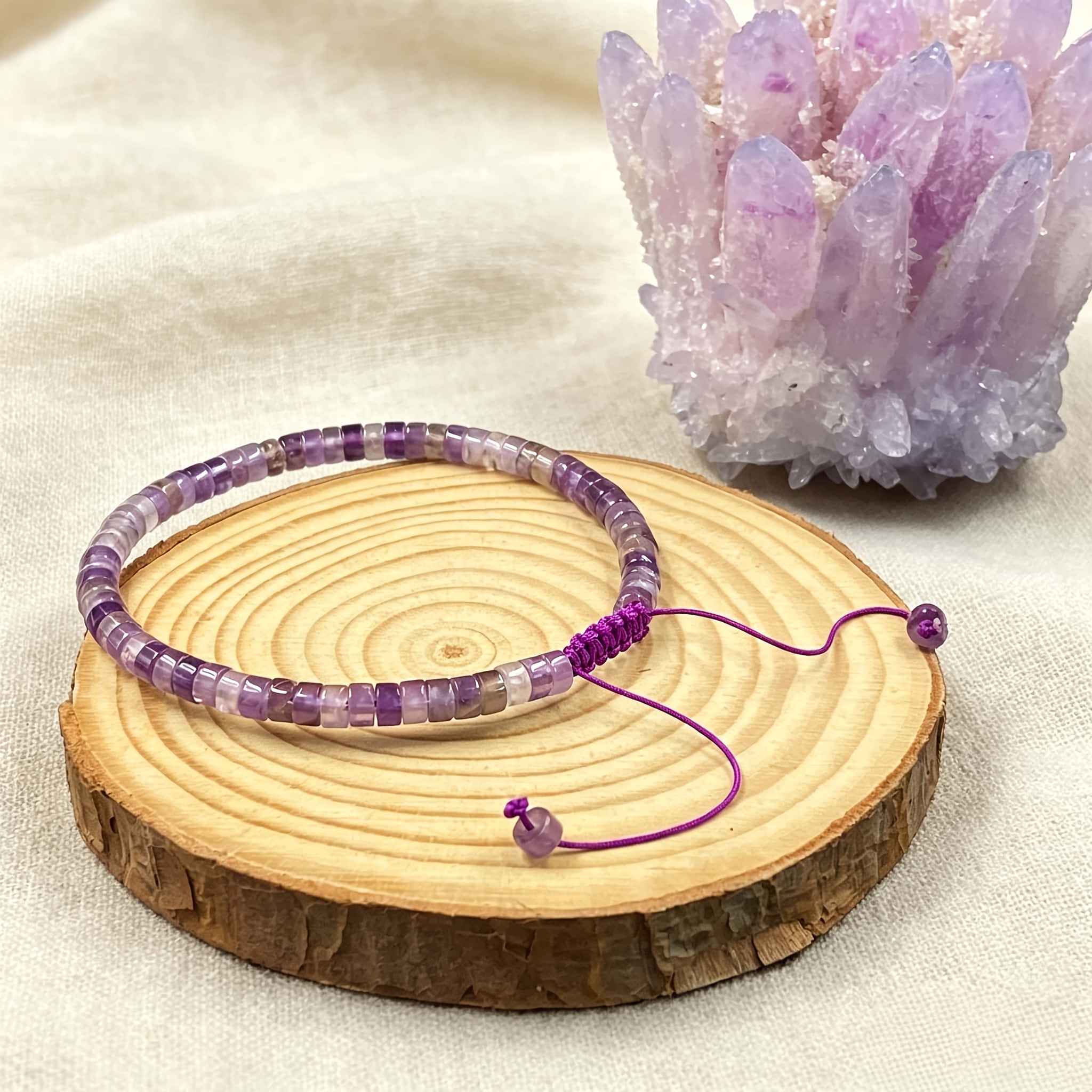 Bohemian Style Natural Amethyst Woven Bracelet, Adjustable