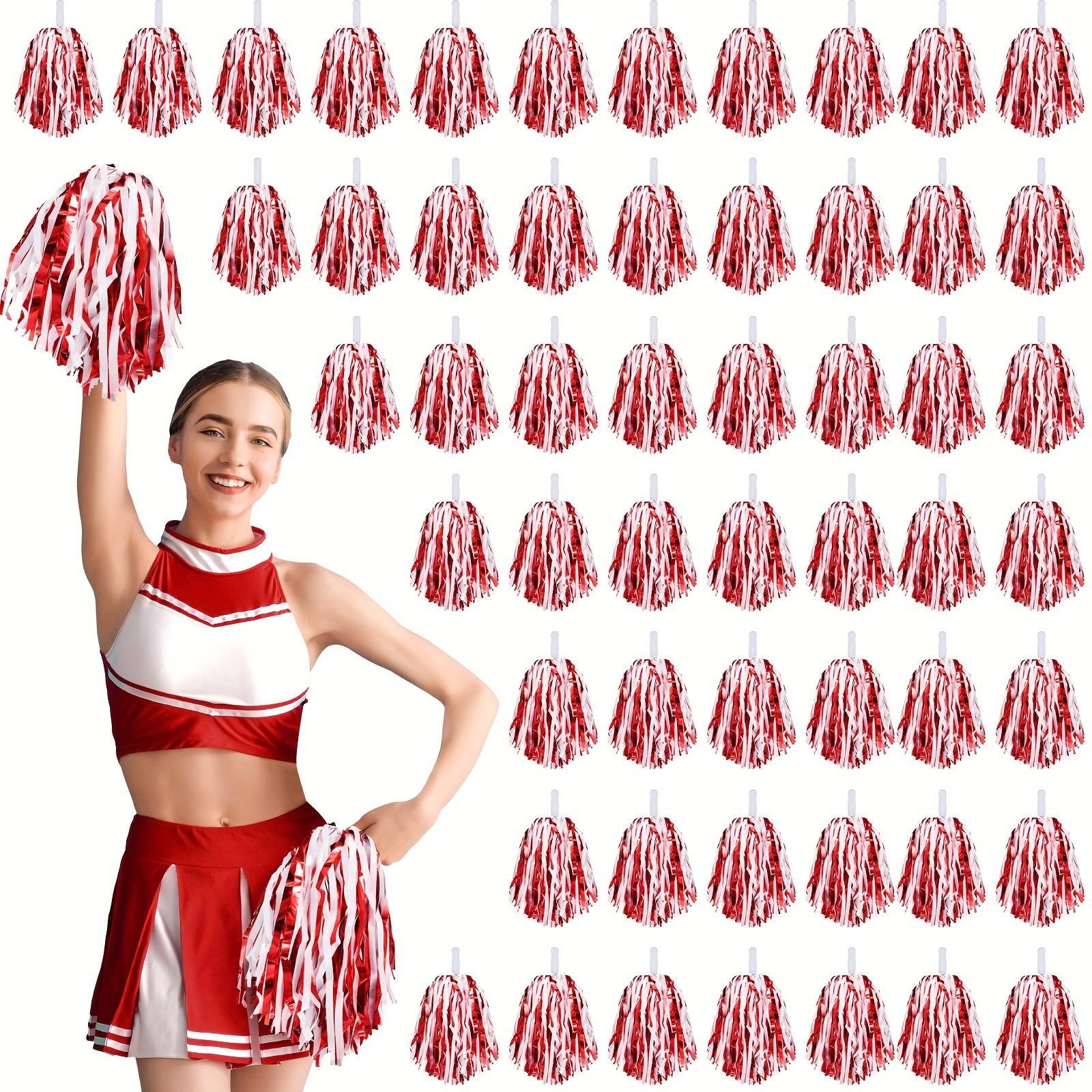 60pcs of cheerleading pom poms in bulk featuring metallic foil and   handles   sports teams dance   and basketball clubs
