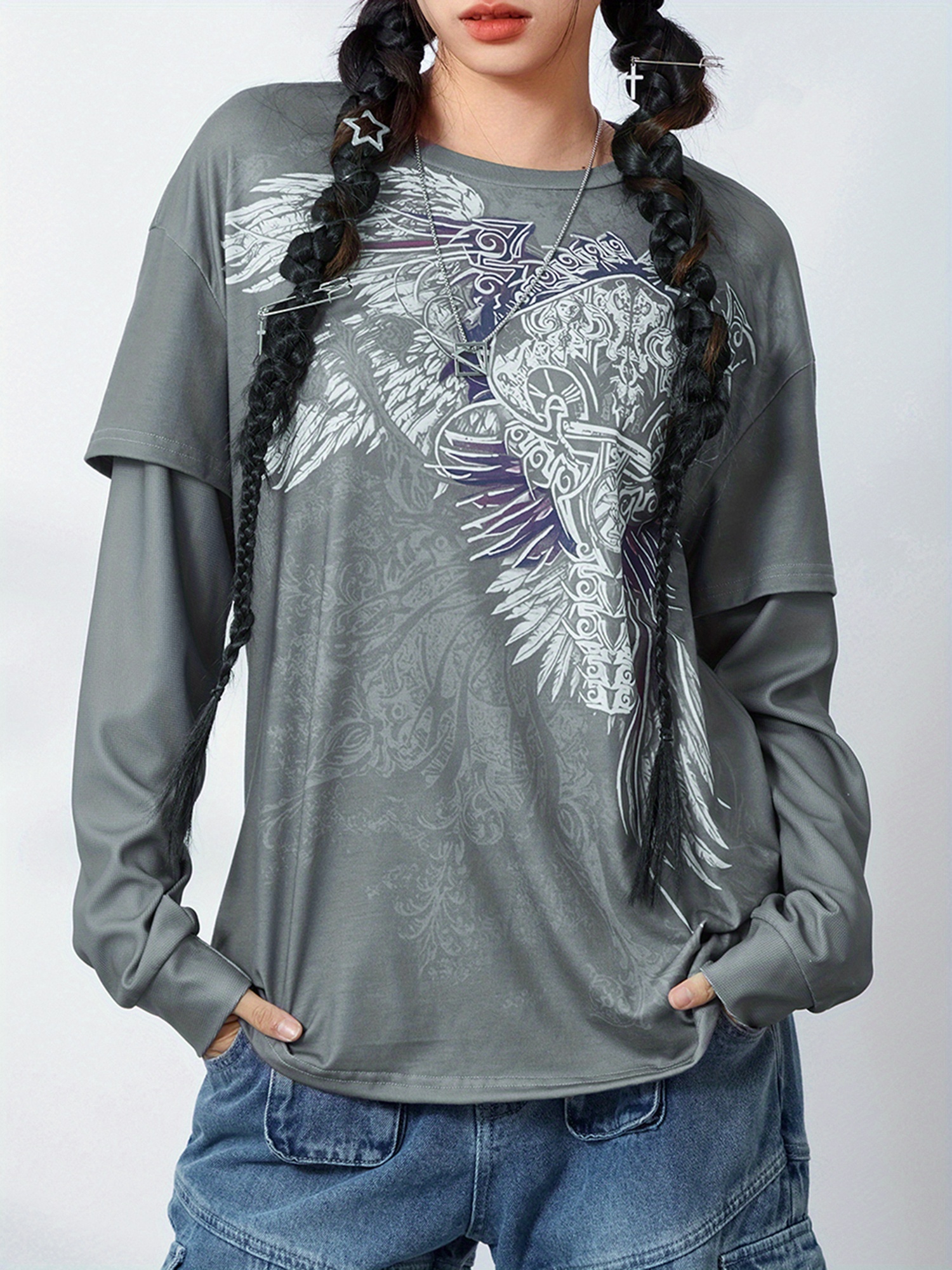 halloween womens y2k grunge long sleeve t shirt round - Temu