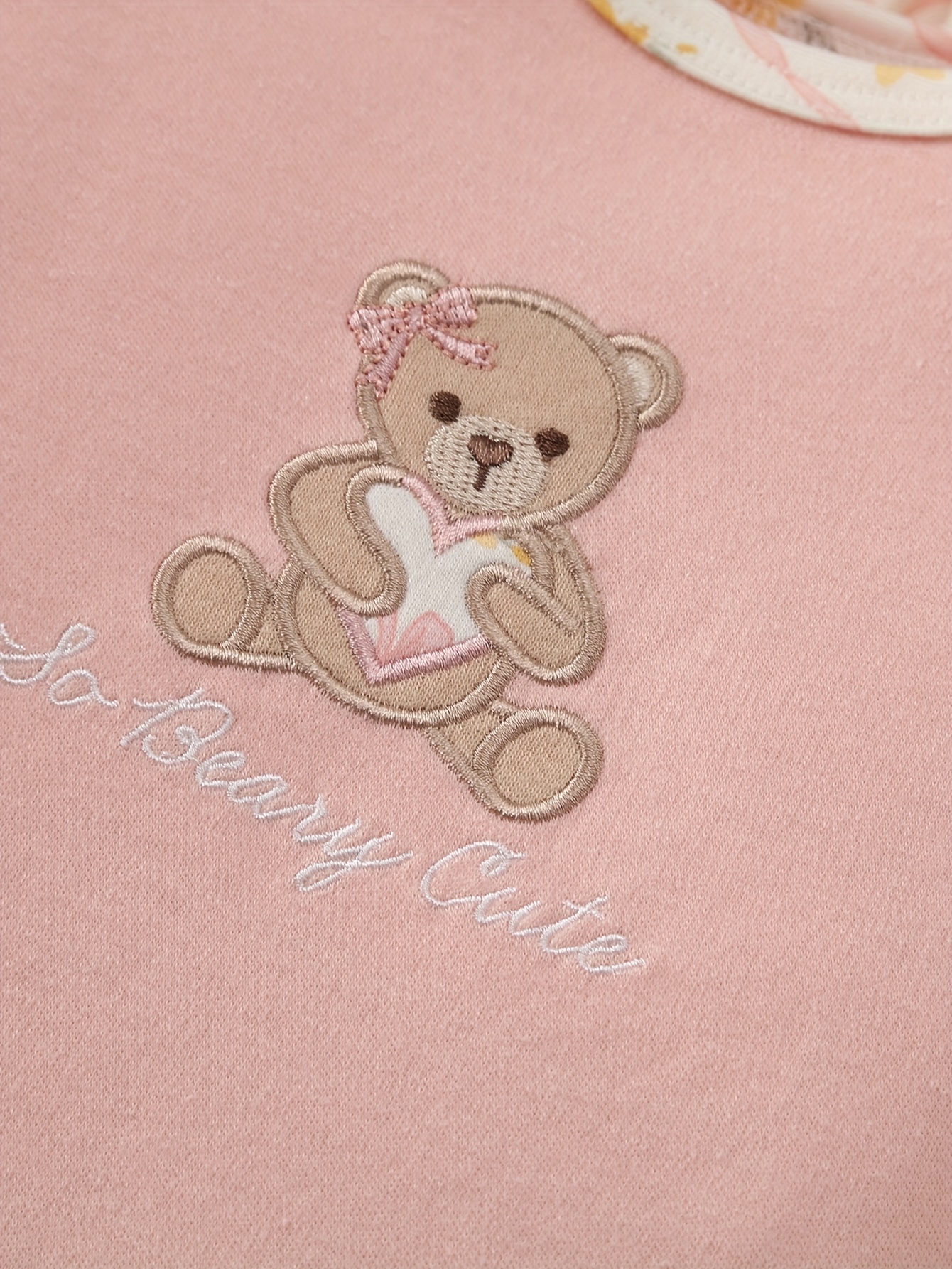 3pcs Girls' Long Sleeve Cartoon Bear Bodysuits Set