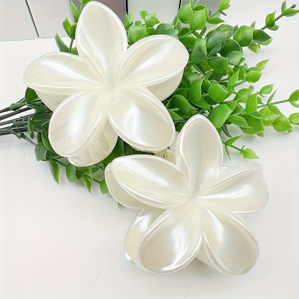 

Elegant Acrylic Flower Hair Claw Set - Large Floral Shark Clips In Solid Colors, Perfect For Women 14+ | Ideal For Homecoming & Vacation Styles