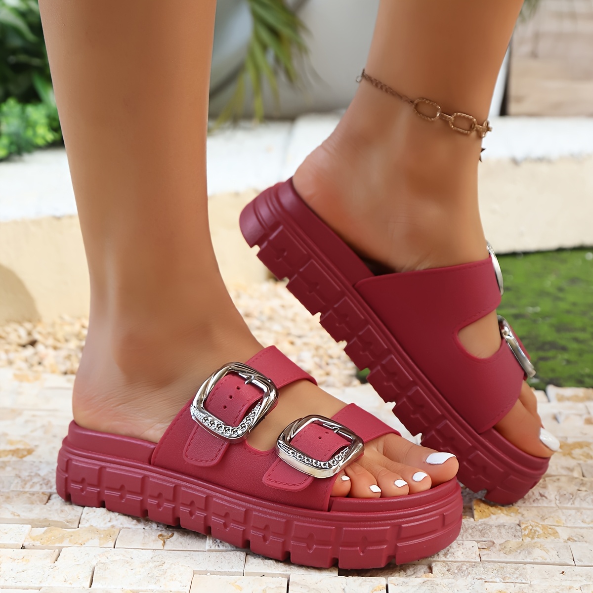 womens fashionable beach vacation summer comfortable trendy double   design indoor outdoor non slip versatile bohemian style slippers Product details 30