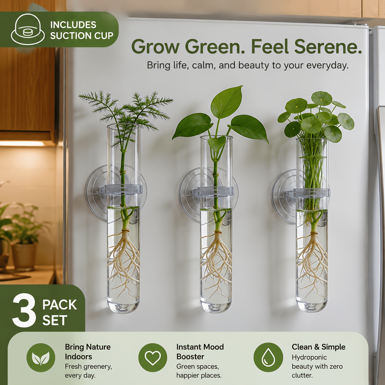 TEMU 3 Sets Of Hydroponic Containers For Flower And Plant , Which Attached To Glass Decoration For Cultivation. The Plastic Material Is Not Easily