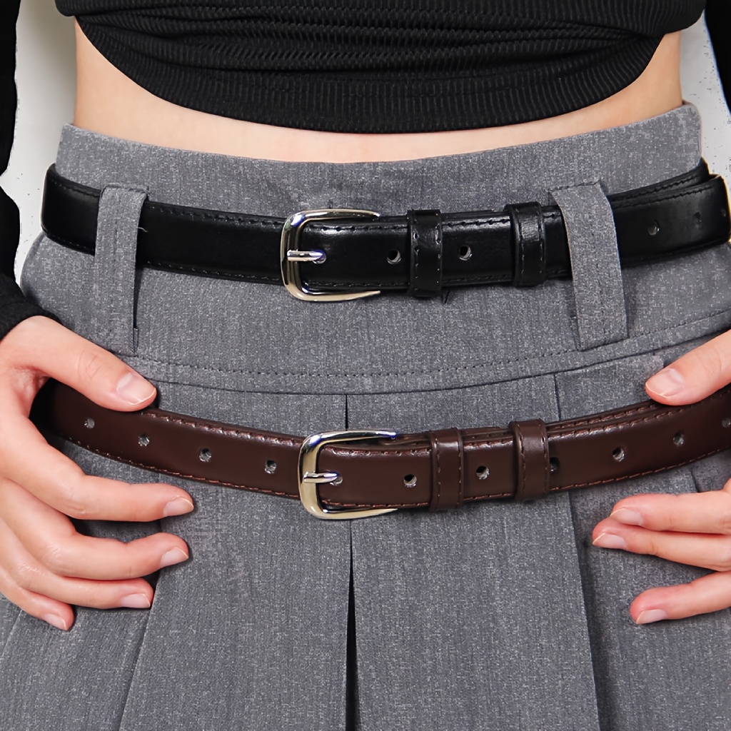 

1pc Preppy Casual Women's Leather Belt With Metal , Waist For Dresses, Shirts, Coats, Jeans - Non-textile Belt For Daily, College, Weekend - Size