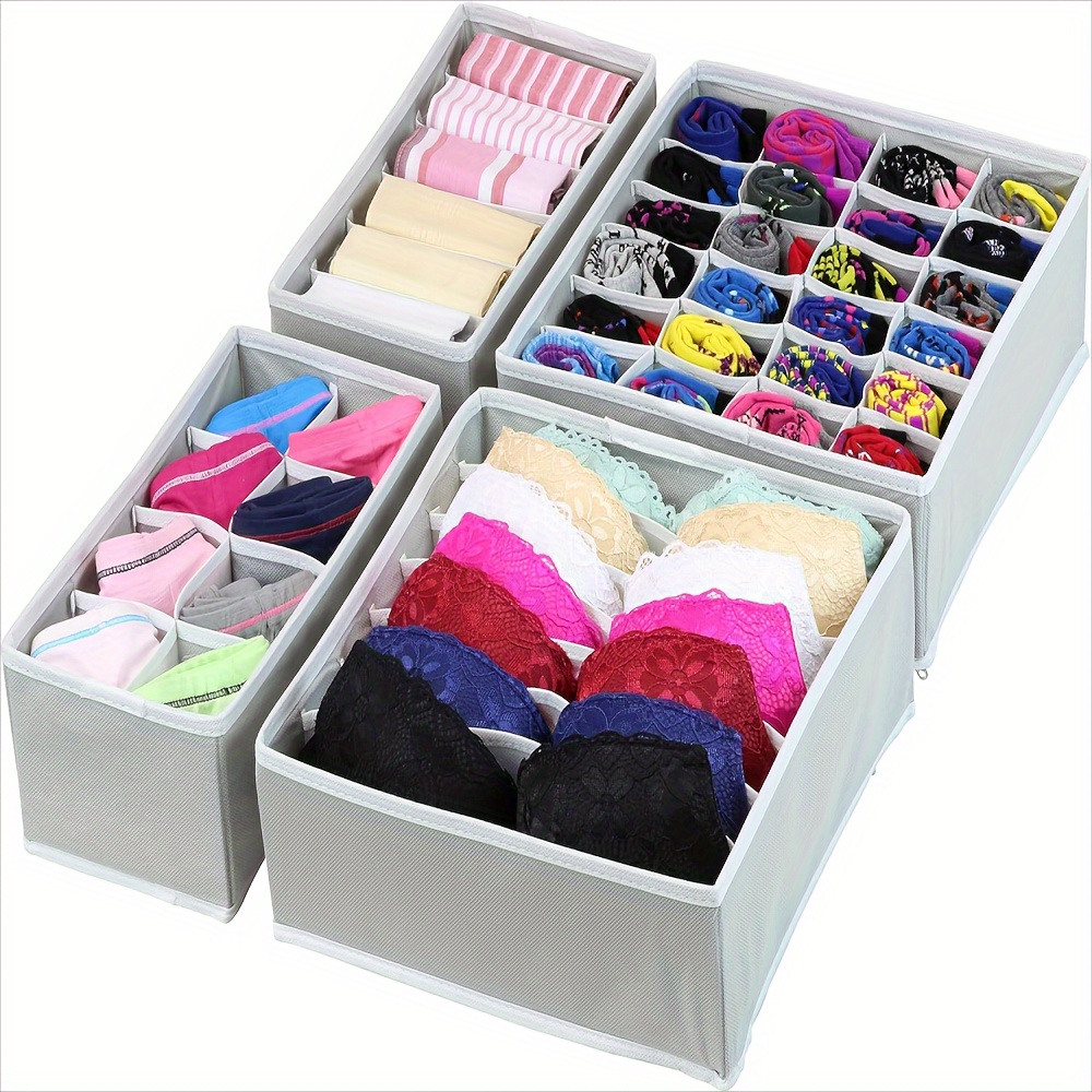 

4 Pcs Underwear Drawer Organizers Divider, Socks Bra Organizer And Storage Boxes For Lingerie, Bra, Undies