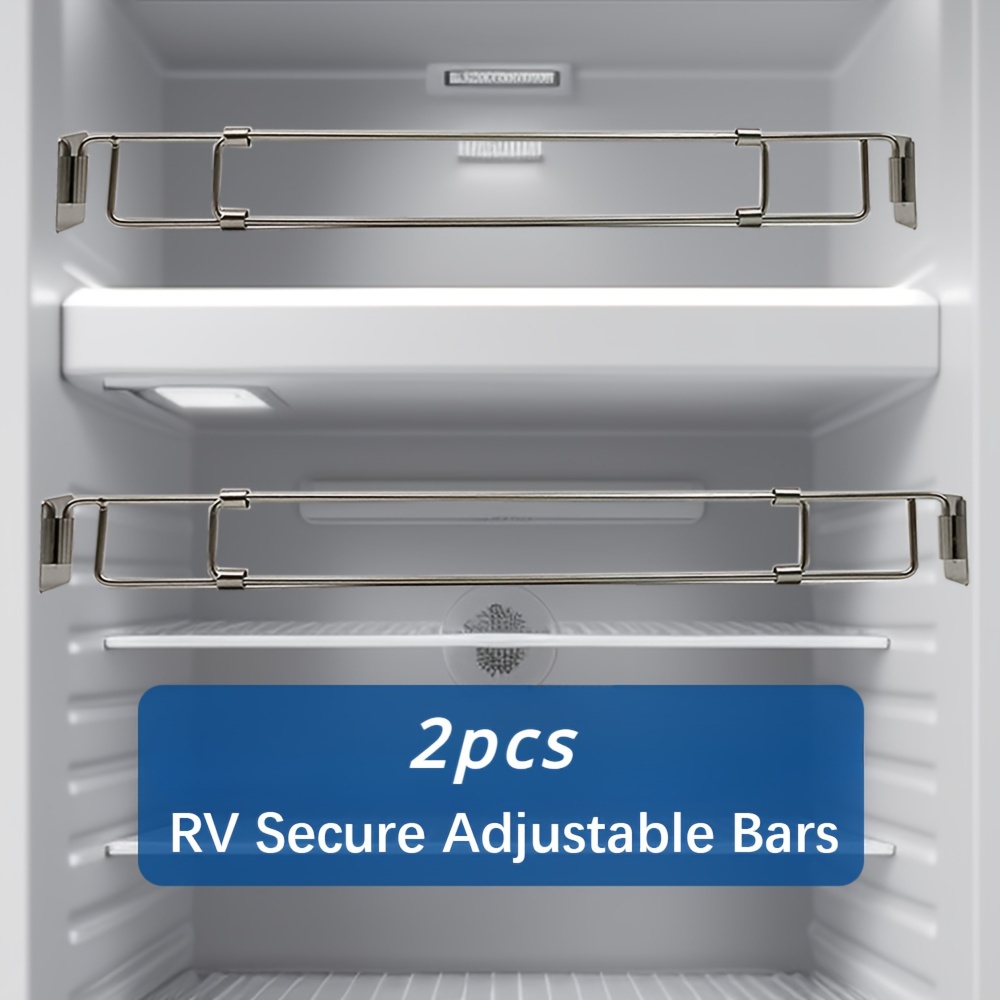 

2-pack Stainless Steel Rv Refrigerator Adjustable Shelf Bars 12.5-22.3" | Tension Rods For Camper & Travel Trailer Fridge Organization | No Battery Required | Universal Fit Accessories