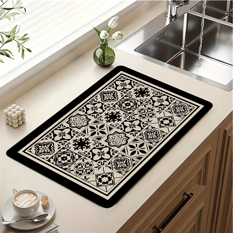 

Retro Ethnic Style Printed Tableware Drying Mat Coffee Mat, A Must-have , Kitchen Utensils, Coffee Table, Coffee Machine, Multi-functional Use