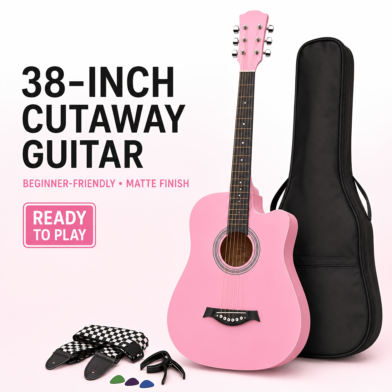 38 Inch Entry-Friendly Cutaway Acoustic Guitar for Beginners, Well... product image 4