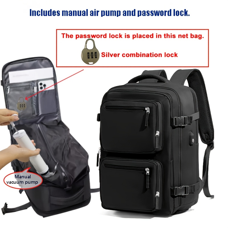 TEMU Unisex Fashionable Multi-functional Air Bladder Compression Backpack - Purchase A Backpack And A Manual Air Pump And Combination Lock 3pcs Set.