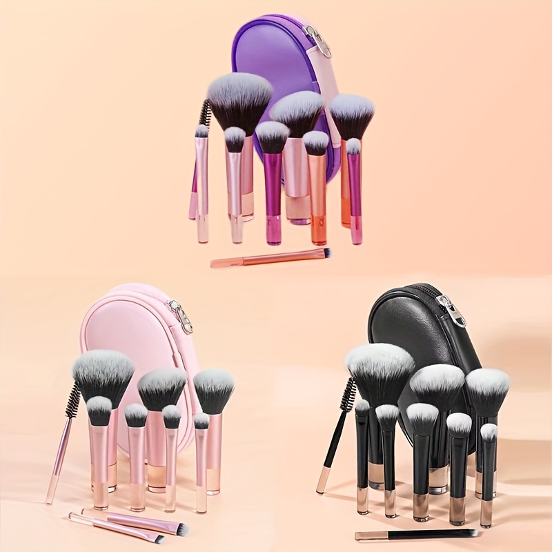 

10pcs Oval Brush Makeup Set, Nylon Bristles, Abs Plastic Handles, Multifunctional, Unscented, Suitable For All Skin Types, Portable With Carrying Case