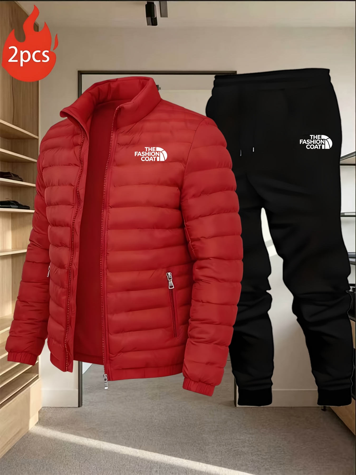 Cross-Border Winter Men's Padded Jacket 2pcs Set