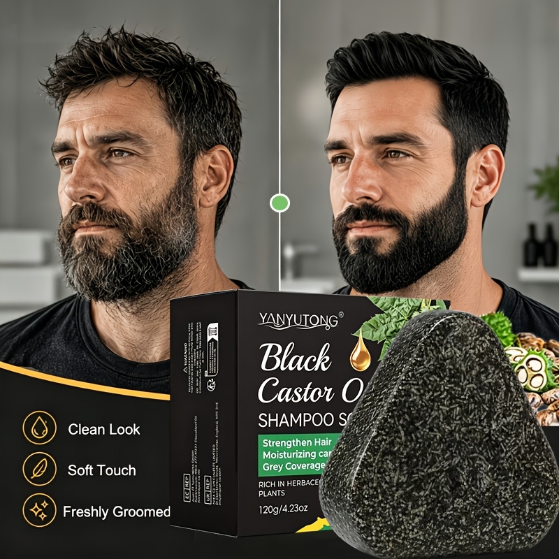 Image of Black Castor Hair Wash Soap, Rich In Castor Oil Herbal Ingredients, Covering Gray Hair And Beard, Specifically For Gray Hair And Damaged Hair Care, With Oil , Unisex, 120g