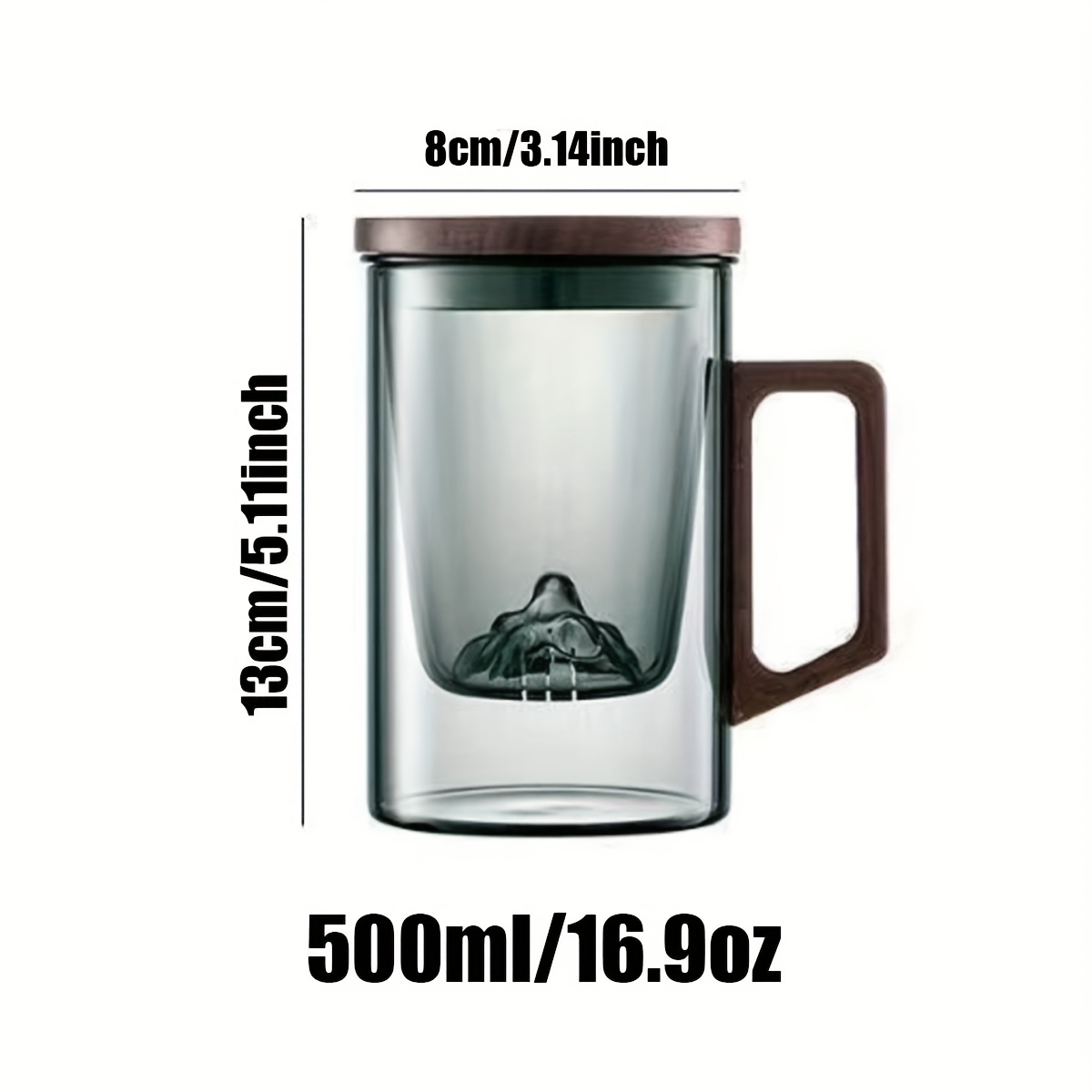 Image of 1pc, 500ml, Black/transparent, Cup, Conical Mountain-shaped Tea Infuser, With Lid, , Wooden Handle, Elegant Chinese Tea Cup, Suitable For Tea And Coffee, Heat-resistant, Freezer-safe, Dishwasher-safe