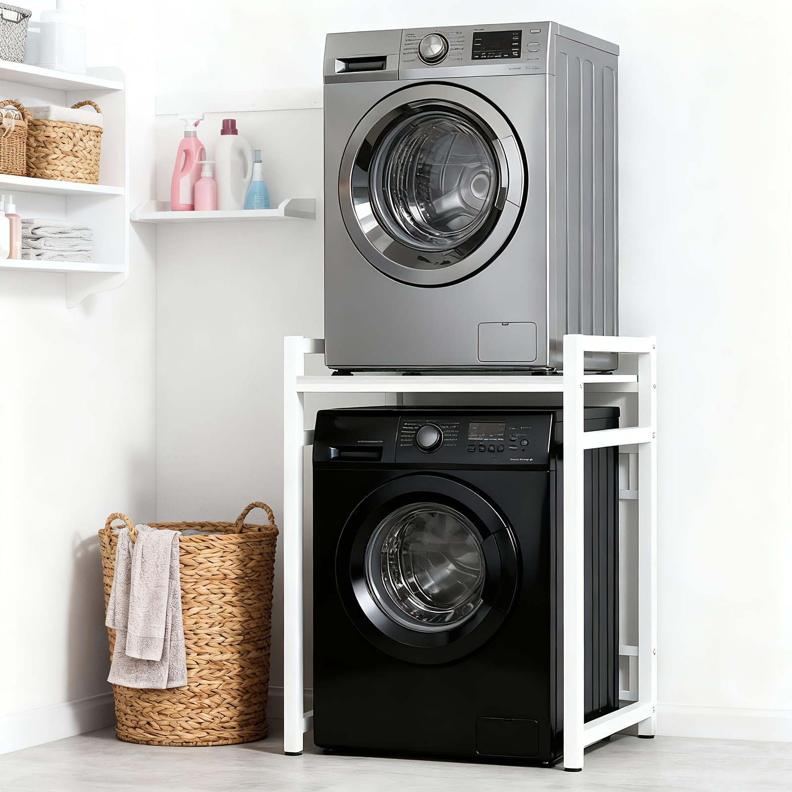 E-shop Neues, robustes Wäschebrett mit 300 kg Tragkraft - 90/95/100 cm höhenverstellbar, Stapelständer für Waschmaschine & Trockner - mit verstärkter