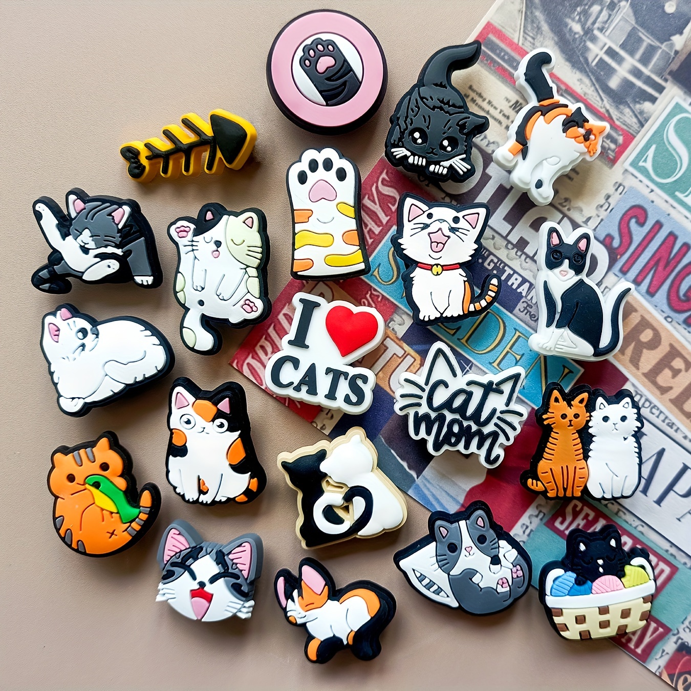 

20 Pcs Cat Themed Pvc Shoe Charms Set, Cute Feline Shoe Decoration Accessories For Clogs & Bracelets