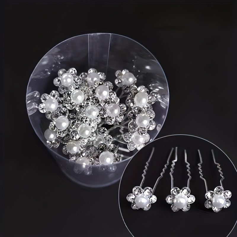 E-shop 20 weiße Strass Haarspangen und U-förmige Haarnadeln, professionelle Braut-Haarverzierungen für Hochzeiten