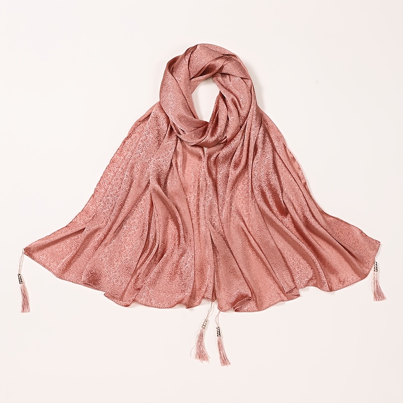 Women's Satin Solid Color Jacquard Tassel Headscarf/Bandana