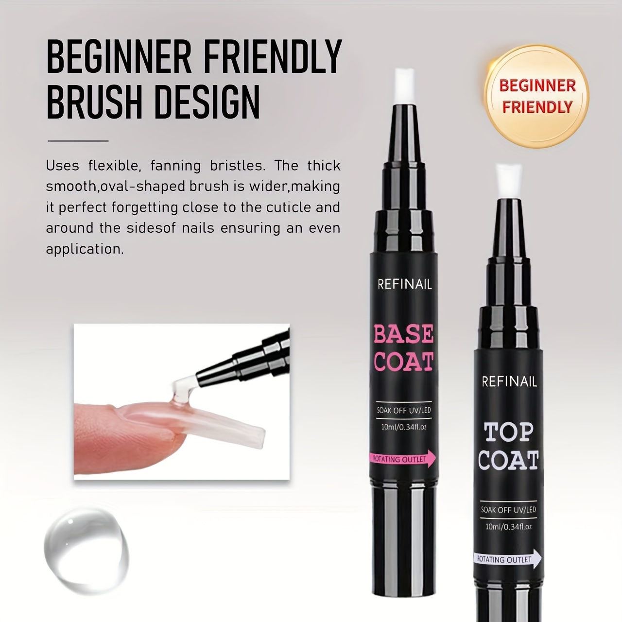 2pcs No-wipe Gel Base & Set - For Easy Application, Portable And Convenient To Carry Outdoors. Use Makes Long Work Quickly Easily With Anytime Nail Gloss Suitable For Beginners
