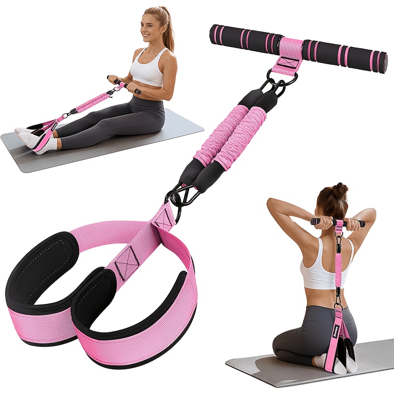 TEMU 1pc Upgraded Pedal Resistance Band (pink/purple), Detachable Sit Up Pull Rope With Sleeve, Portable Full Body Workout For Abdomen Core, Non-slip