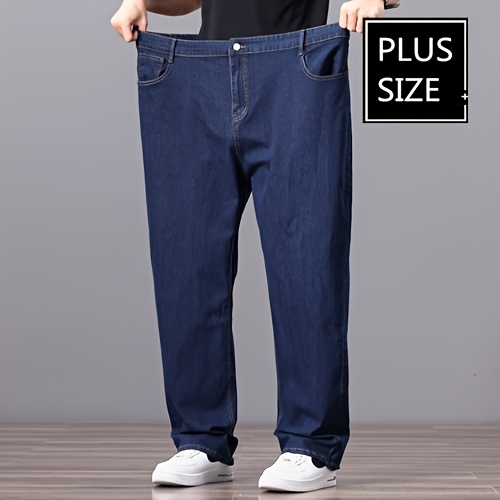 Men's High-Waist Stretch Denim Jeans, Loose Straight-Leg, Durable and Versatile, Plus Size Available,, Long Pants, PLUS SIZE