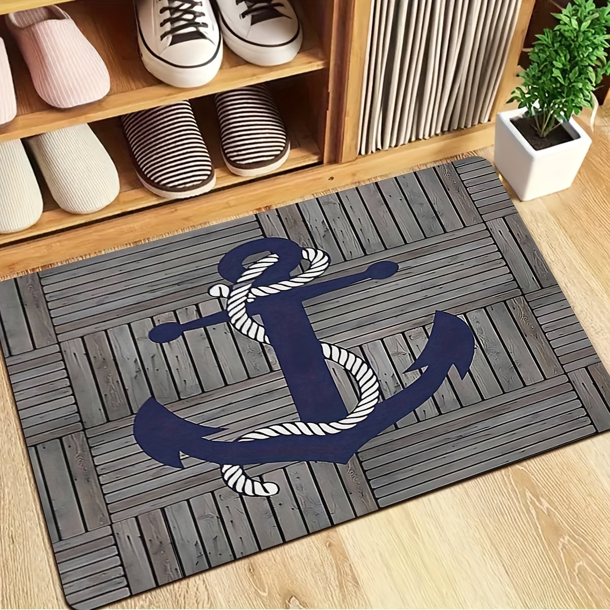 TEMU Nautical Anchor Welcome Doormat - Non-slip, Washable Rubber Rug For Home & Farmhouse Decor - Bedroom, Living Room, Kitchen, Bathroom - In Multiple Sizes