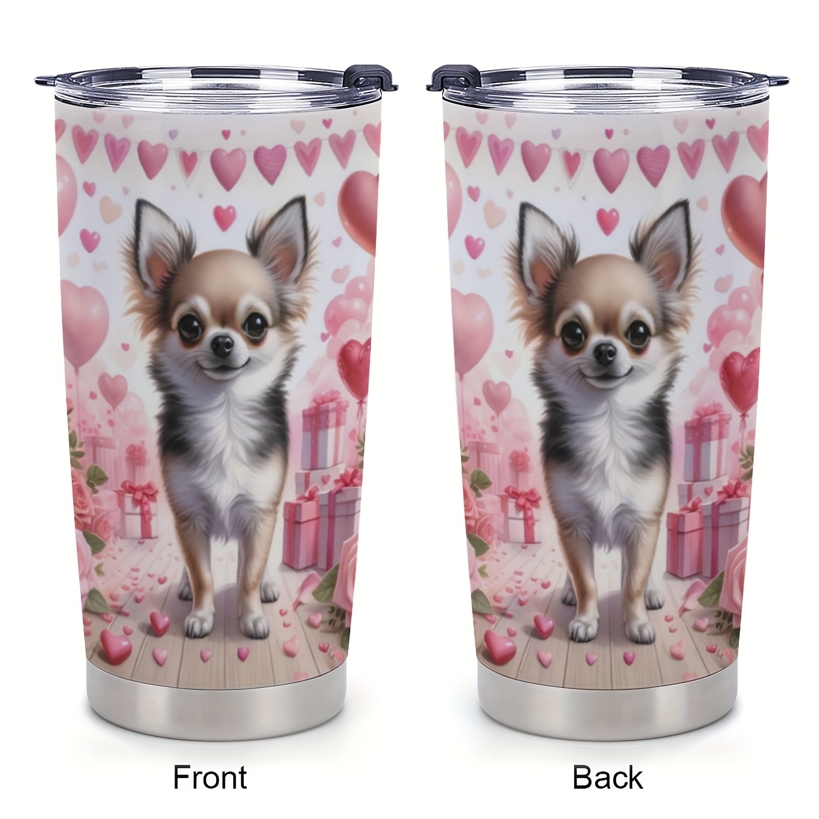 

1pc, 20oz Stainless Steel Car Cup, Cute Puppy Print Design, Double-walled Vacuum Insulated Travel Coffee Cup With Lid, Gifts For Parents & Friends