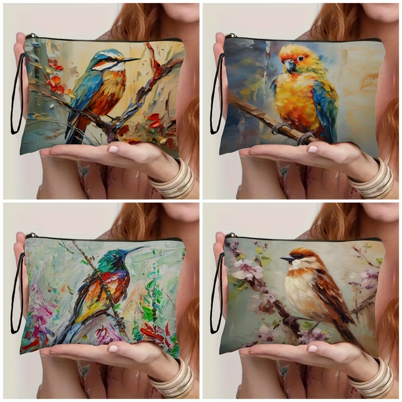 

Chic Bird-themed Makeup Bag For Women - Ideal Gift For Bird Enthusiasts, Durable Polyester, Non-waterproof