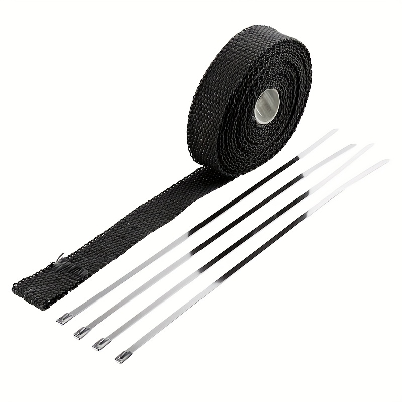 TEMU 5-meter Fiber Exhaust Insulation Film - Tape For Insulating Motorcycle And Car Pipes, Featuring A Stainless Steel Zipper