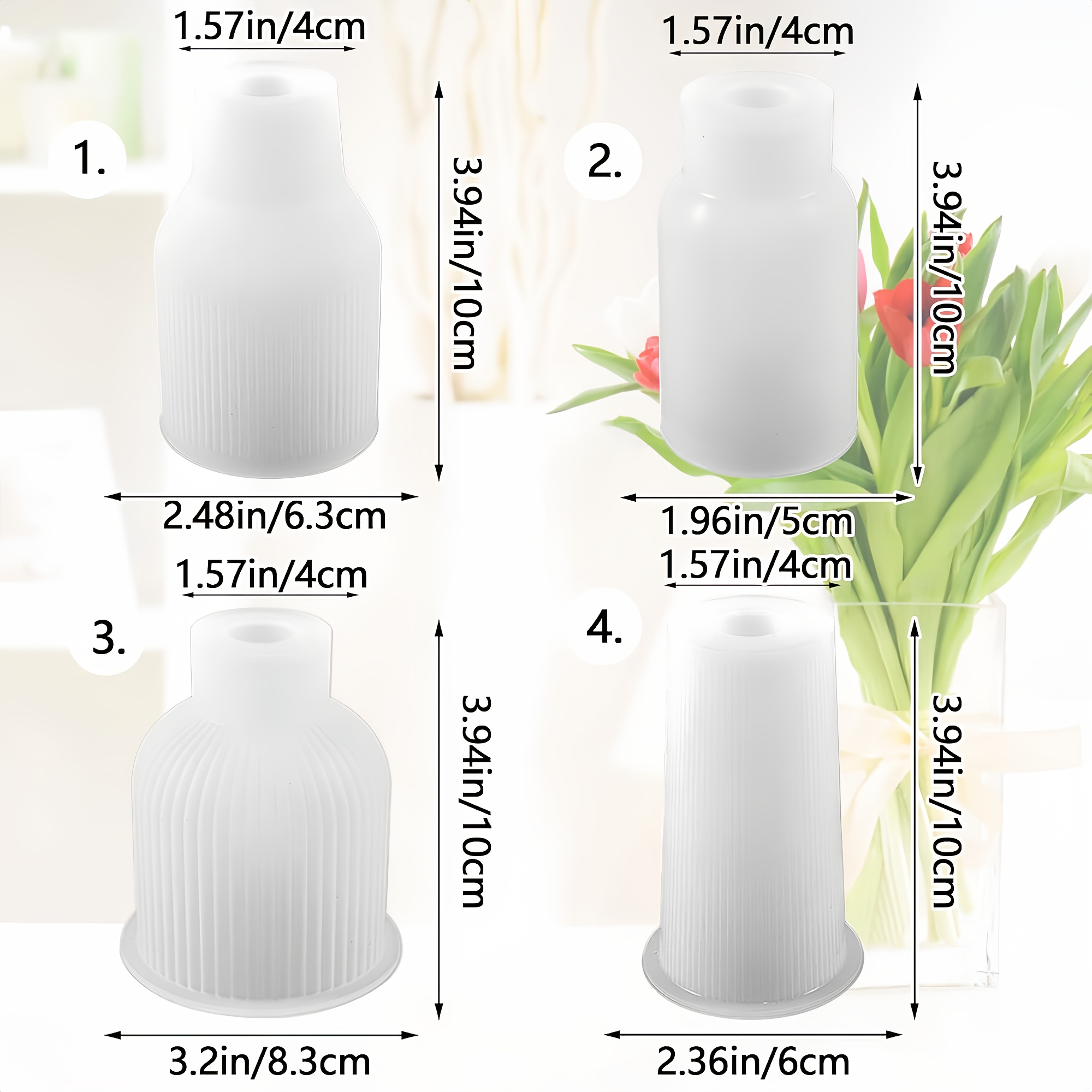E-shop 4er-Set Silikonformen zum Herstellen von Pflanzgefäßen/Vasen, Geometrische Bastelgussformen, Epoxidharz Pflanzgefäßformen für Beton, Gips,