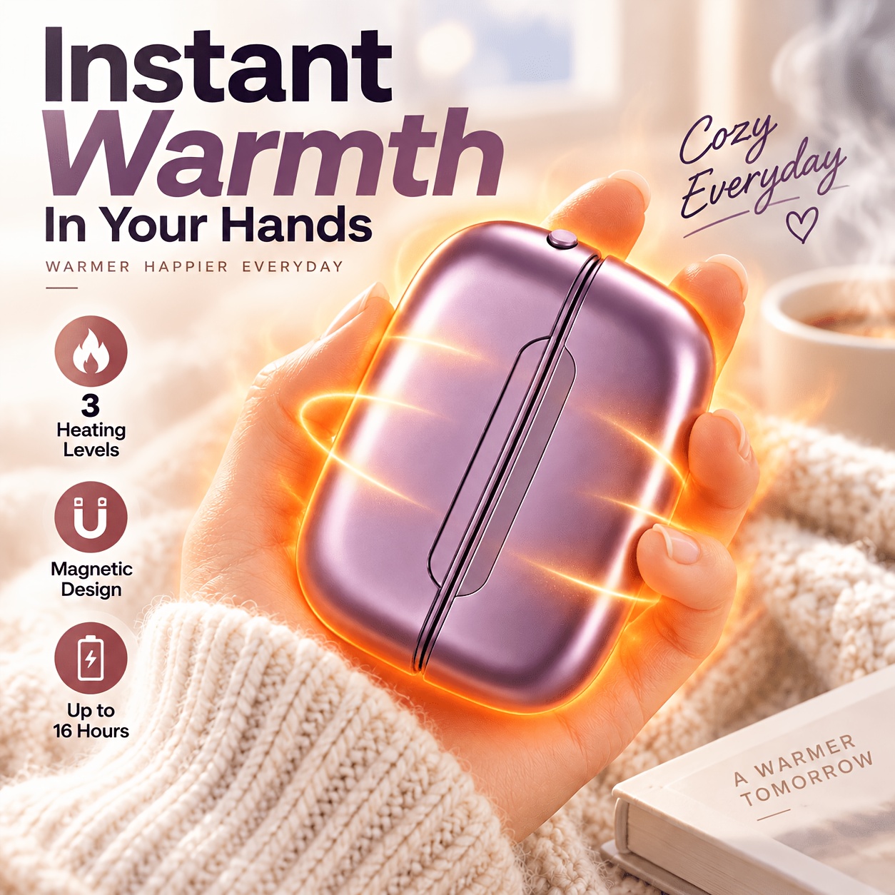 TEMU Magnetic Hand Warmers 2pcs, Portable Rechargeable Pocket Heater, Smart Temperature Control, Long Lasting Battery, Winter Gift For Women