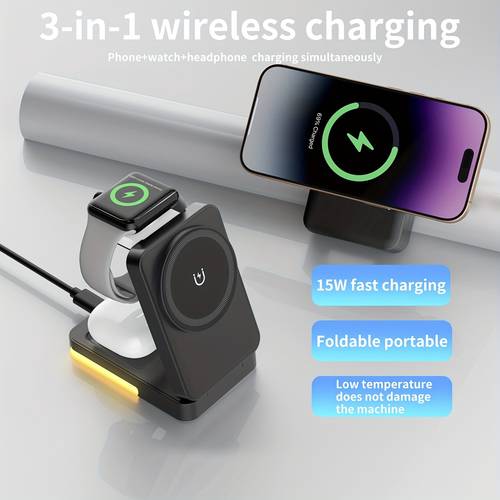 item picture suitable for in 1 wireless charger suitable for iphone 17 16 15 14 13 1 watch series and 4 3 with lights foldable storage portable for travel