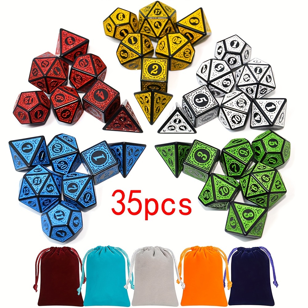 

5 Sets Of Retro Polyhedral Dice Sets 35pcs, With 5 Floss Bags, Suitable For , Rpg, Mtg Tabletop Games