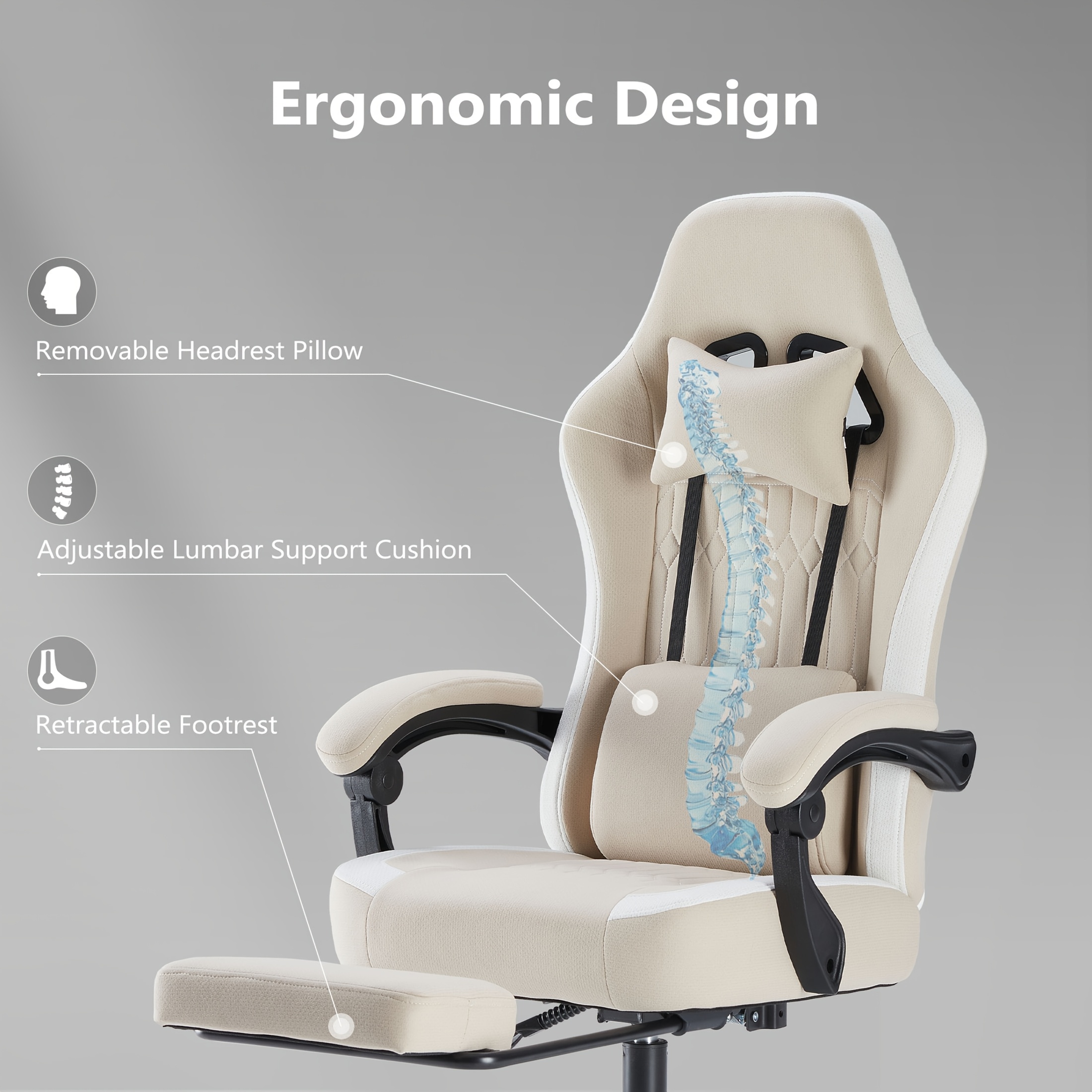 Ergonomic Gaming Chair | High Back, Flip-up Armrest, Wheeled, Height Adjustable 360°-Swivel, Sponge Filled, Solid Back Style, Synthetic Faux Leather, Lumbar Support, Manual Recliner, Wipe Clean - ANTONIA