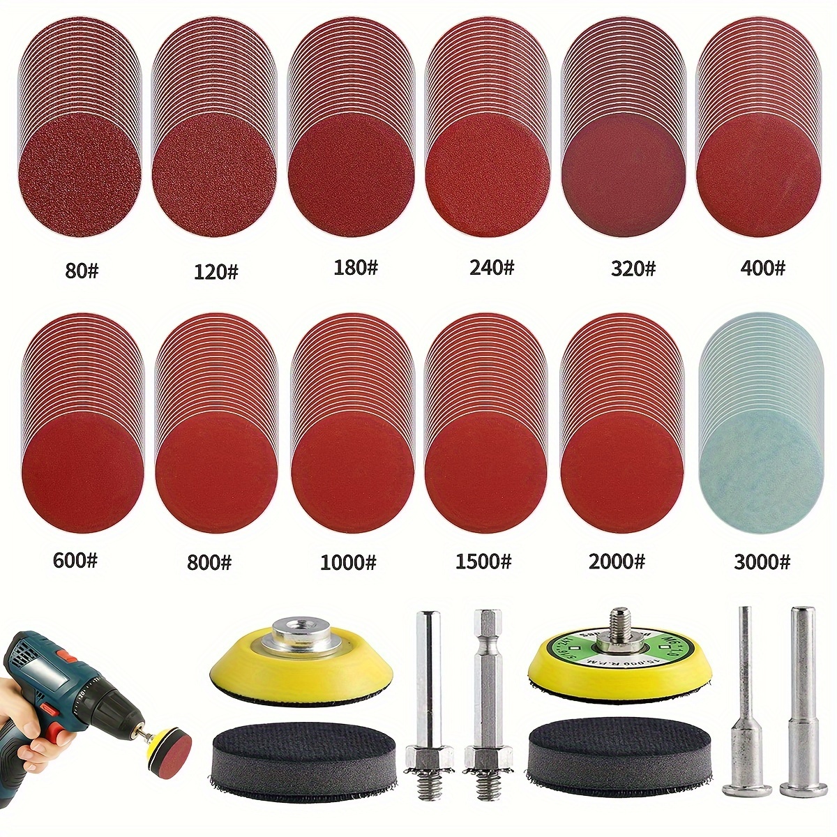 

244pcs Sanding Disc Pad 2 Inch Sanding Pads 80-3000 Grit Sanding Paper Sanding Sheet Drill Grinder Rotary Tools Accessories For Metal Car