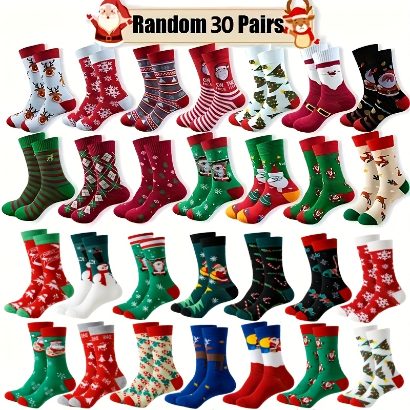 TEMU Confezione da 30 casuali di calze di Natale sfuse, con una variet� di stili tra cui , , e motivi di omino di pan di zenzero - e durevoli,