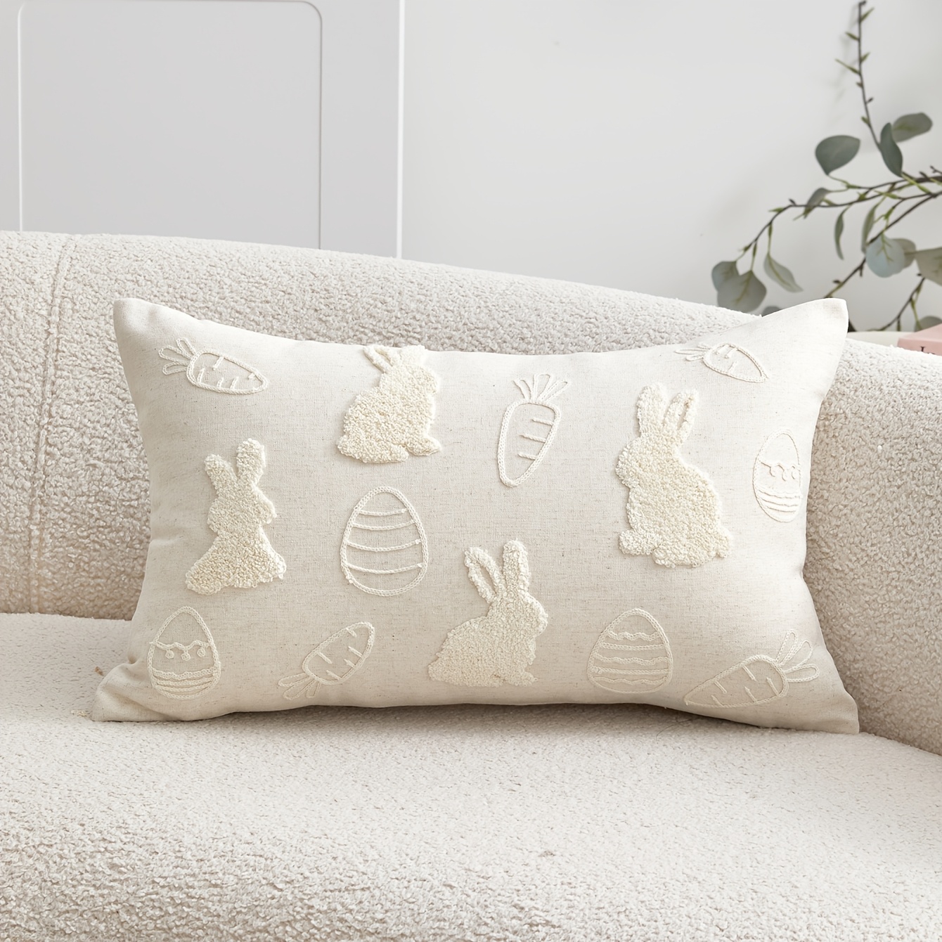 TEMU 1 housse de coussin brodée de Pâques avec motif de lapin et de | Convient aux taies d'oreiller décoratives pour canapé, aux housses de soutien