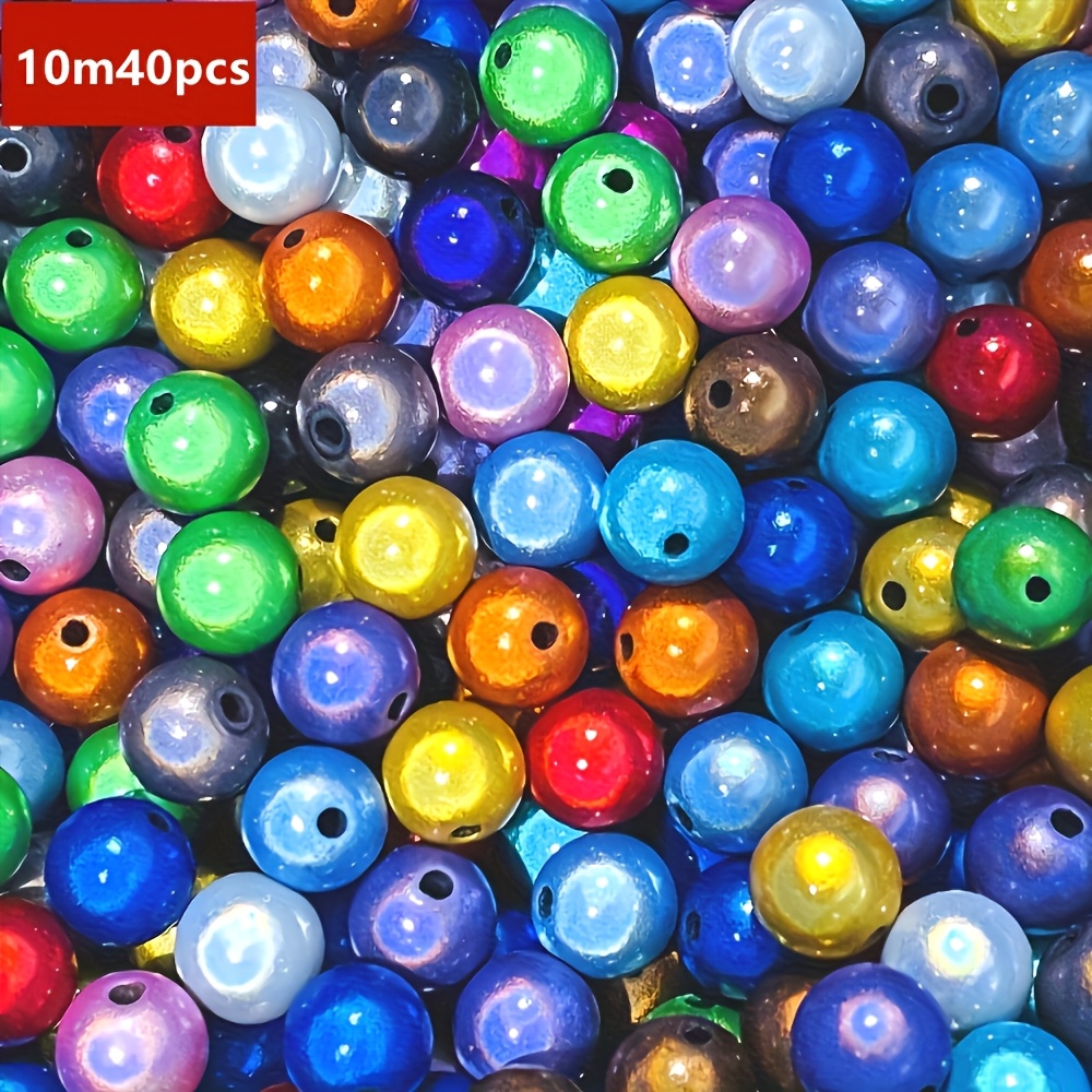 Image of 6m 180pcs/8m 80pcs/10m 40pcs Colored White Reflective Laser Beads Ins Iridescent Loose Beads Acrylic Round Beads Reflective Light Bulb Beads Bead Ornaments Jewelry Making Loose Beads