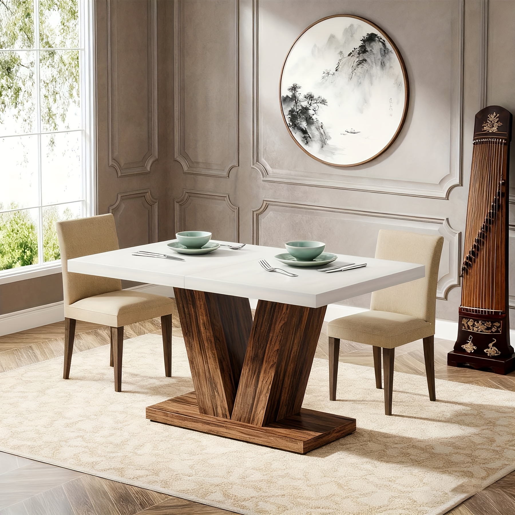47-inch Farmhouse Conference Table, White Meeting Desk For 4 With Heavy Duty Pedestal Base (only Table)(1pc)