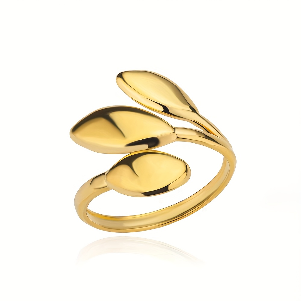 1pc Personalized Leaf Shape Stainless Steel Ring, Leaf Geometric Shape, 18k Golden Plated Opening Finger Ring, Niche Design Easy And Versatile, Suitable For Vacation, Gift , Engagement